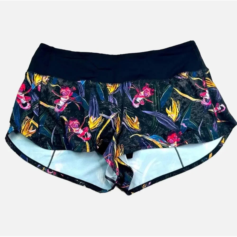 Lululemon Speed up Jungle Birds of Paradise Print Running Shorts / BLACK - Picture 1 of 7